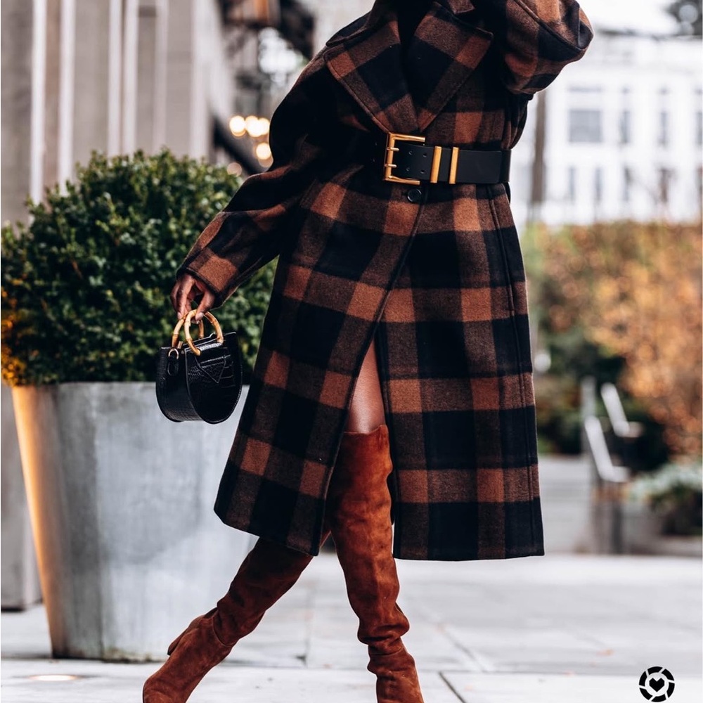 Plaid Wool Blend Coat